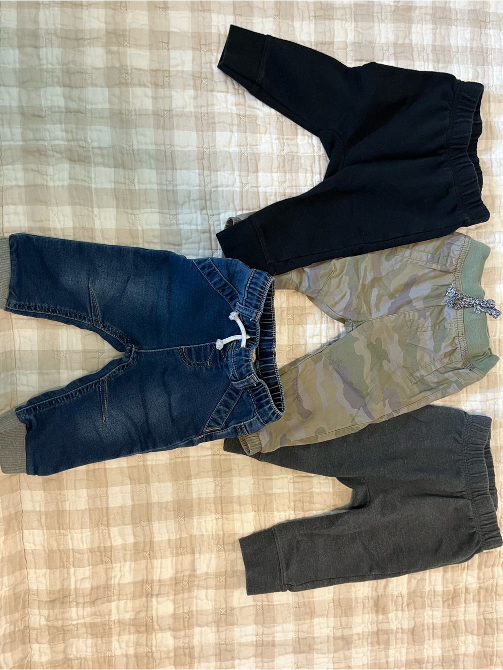 Cat & Jack Kids Jogger Pants Bundle - Black, Denim Blue, Camo, Gray